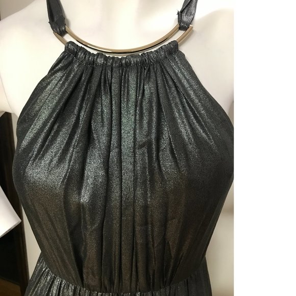 Le Chateau Black Silver Metallic Shimmer Maxi Gala Dress Gown Wedding NWT - Picture 6 of 8